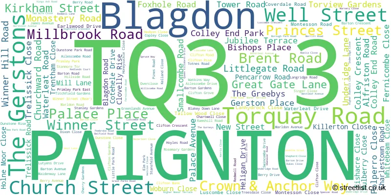 A word cloud for the TQ3 3 postcode